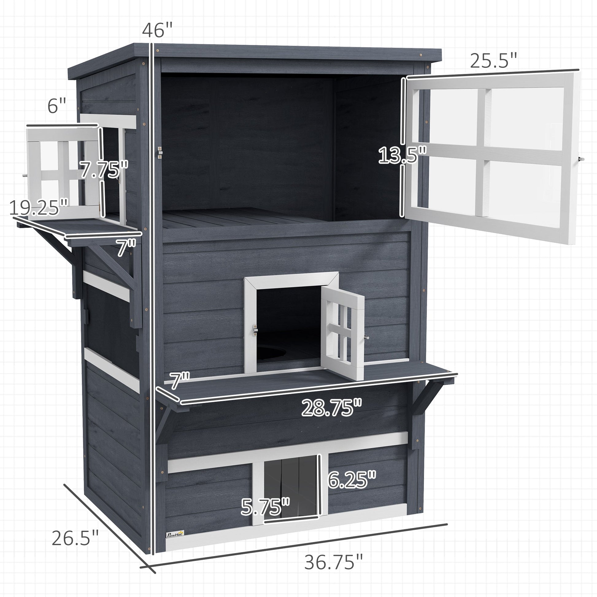 HKM-2713277 Outdoor 3-Tier Cat Shelter with Escape Door, Weather-Resistant Fir Wood Design