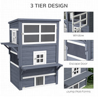 HKM-2713277 Outdoor 3-Tier Cat Shelter with Escape Door, Weather-Resistant Fir Wood Design