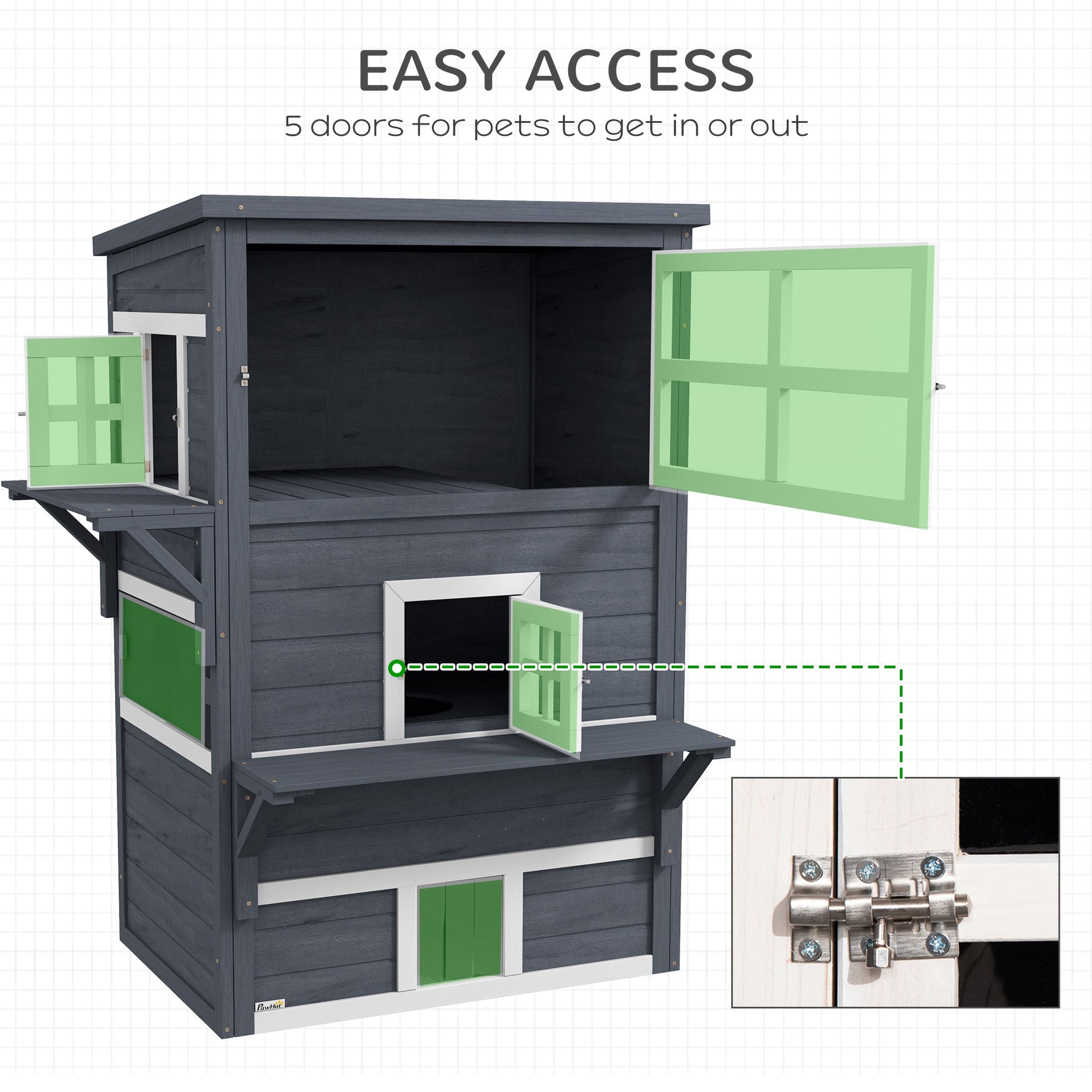 HKM-2713277 Outdoor 3-Tier Cat Shelter with Escape Door, Weather-Resistant Fir Wood Design