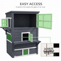 HKM-2713277 Outdoor 3-Tier Cat Shelter with Escape Door, Weather-Resistant Fir Wood Design