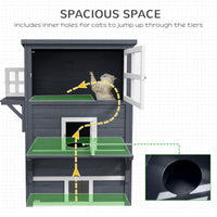 HKM-2713277 Outdoor 3-Tier Cat Shelter with Escape Door, Weather-Resistant Fir Wood Design