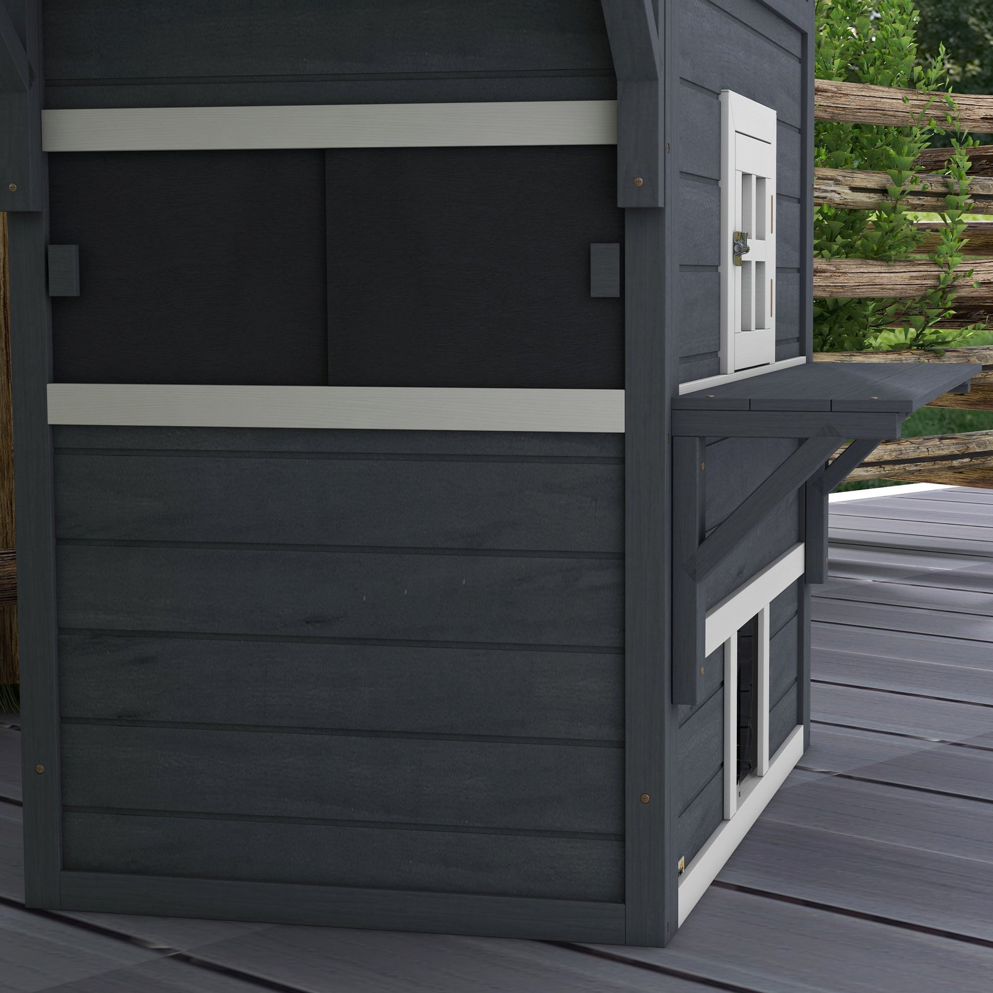 HKM-2713277 Outdoor 3-Tier Cat Shelter with Escape Door, Weather-Resistant Fir Wood Design