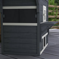 HKM-2713277 Outdoor 3-Tier Cat Shelter with Escape Door, Weather-Resistant Fir Wood Design