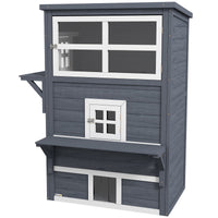 HKM-2713277 Outdoor 3-Tier Cat Shelter with Escape Door, Weather-Resistant Fir Wood Design