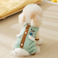 HKM-2713789 Cozy Quilted Cotton Dog Jumpsuit with Leash Ring and Pockets for Autumn and Winter