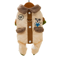 HKM-2713789 Cozy Quilted Cotton Dog Jumpsuit with Leash Ring and Pockets for Autumn and Winter