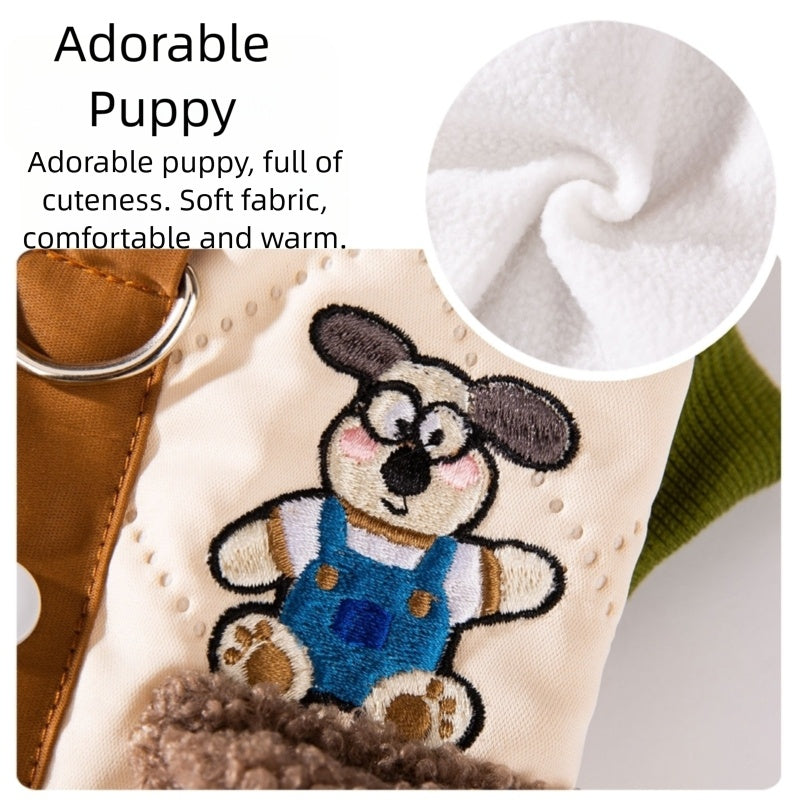 HKM-2713789 Cozy Quilted Cotton Dog Jumpsuit with Leash Ring and Pockets for Autumn and Winter