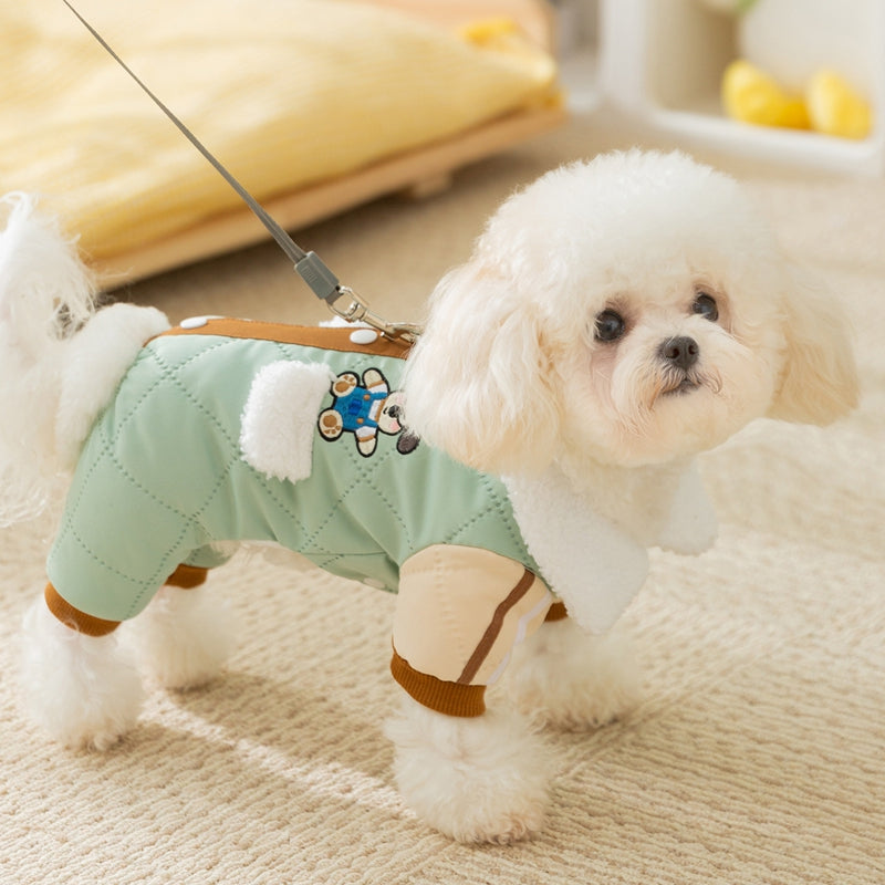 HKM-2713789 Cozy Quilted Cotton Dog Jumpsuit with Leash Ring and Pockets for Autumn and Winter