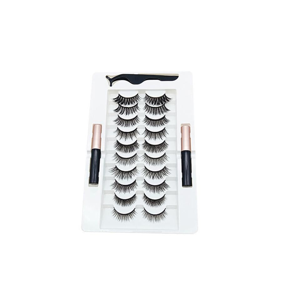 HKM-271379 10 Pairs of Magnetic False Eyelashes - Handcrafted Chemical Fiber Lashes