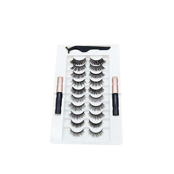HKM-271379 10 Pairs of Magnetic False Eyelashes - Handcrafted Chemical Fiber Lashes