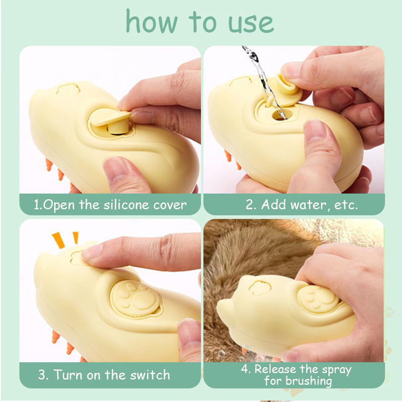 HKM-2716477 3-in-1 Cat and Dog Grooming Brush with Steam Cleaning and Massage Function
