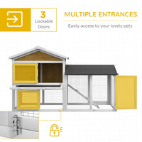 HKM-2718653 Wooden Rabbit Hutch with Run, Removable Tray, Asphalt Roof, Lockable Doors, and Ramp for 1-2 Rabbits