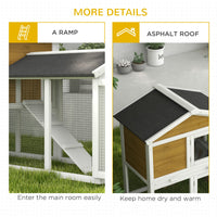 HKM-2718653 Wooden Rabbit Hutch with Run, Removable Tray, Asphalt Roof, Lockable Doors, and Ramp for 1-2 Rabbits