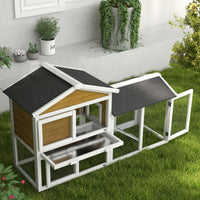HKM-2718653 Wooden Rabbit Hutch with Run, Removable Tray, Asphalt Roof, Lockable Doors, and Ramp for 1-2 Rabbits