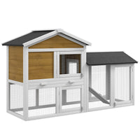 HKM-2718653 Wooden Rabbit Hutch with Run, Removable Tray, Asphalt Roof, Lockable Doors, and Ramp for 1-2 Rabbits