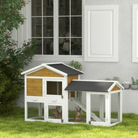 HKM-2718653 Wooden Rabbit Hutch with Run, Removable Tray, Asphalt Roof, Lockable Doors, and Ramp for 1-2 Rabbits