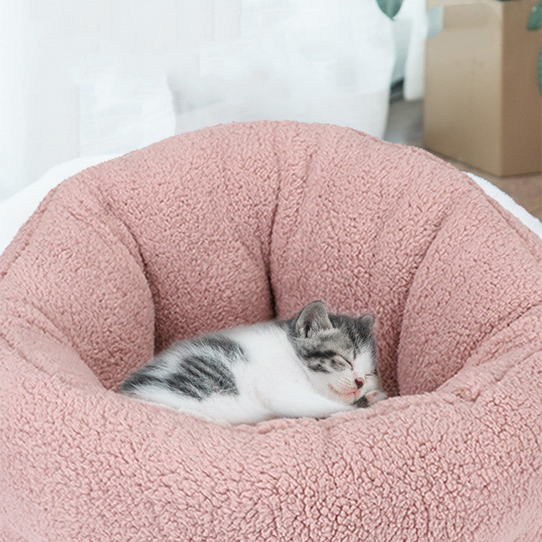HKM-2719037 Washable Pet Cotton Wool Nest - Soft Cloth Kennel in Brown, Beige, Light Brown, Silver Gray, Skin Pink - 42x28 cm