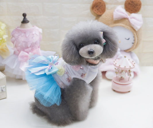 HKM-2719165 Teddy Dog Cotton Princess Skirt Dress in Blue, Green, Pink - Sizes XS to XL