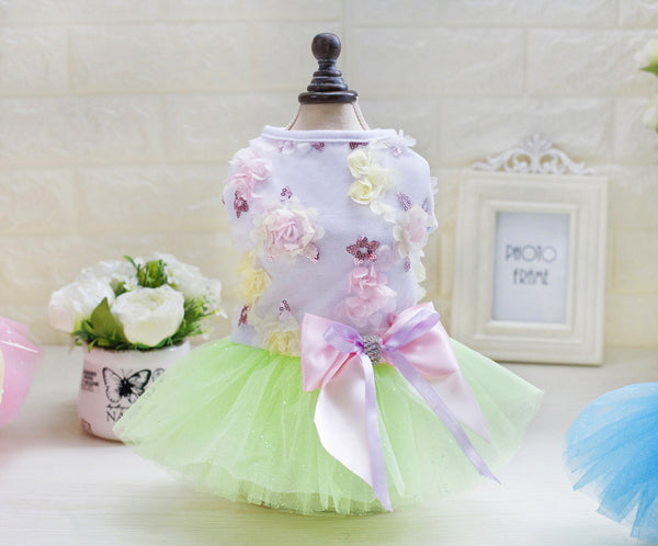 HKM-2719165 Teddy Dog Cotton Princess Skirt Dress in Blue, Green, Pink - Sizes XS to XL