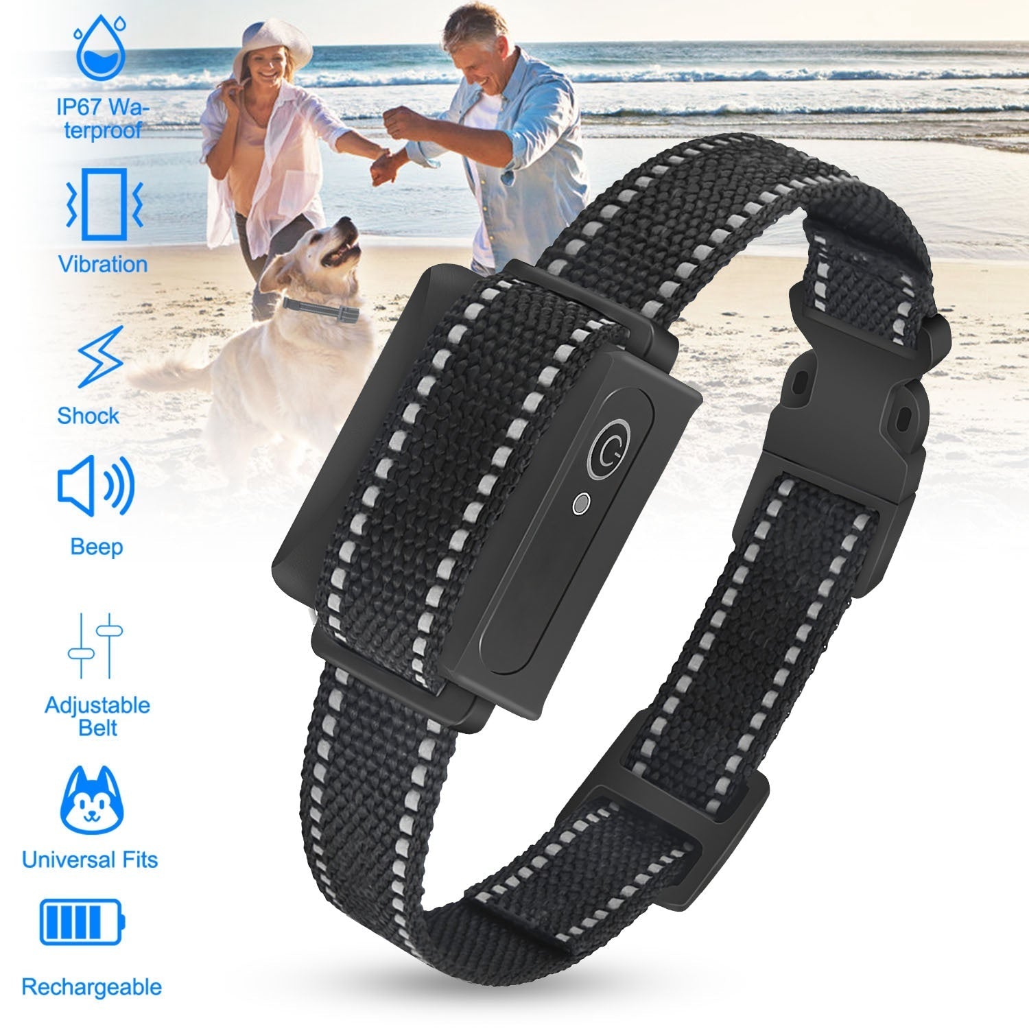 HKM-2720445 Rechargeable Dog Training Collar with Beep, Vibration, and Shock Modes, IP67 Waterproof, 3280FT Range, 3 Channels