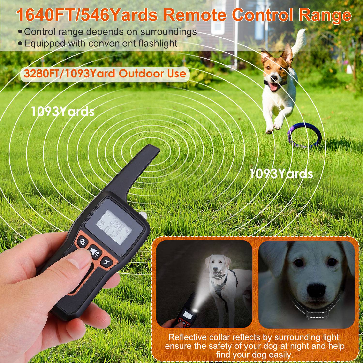 HKM-2720445 Rechargeable Dog Training Collar with Beep, Vibration, and Shock Modes, IP67 Waterproof, 3280FT Range, 3 Channels
