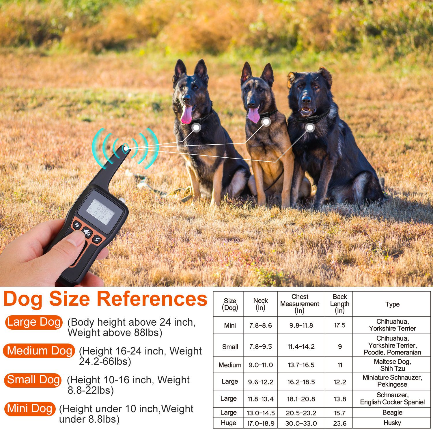 HKM-2720445 Rechargeable Dog Training Collar with Beep, Vibration, and Shock Modes, IP67 Waterproof, 3280FT Range, 3 Channels