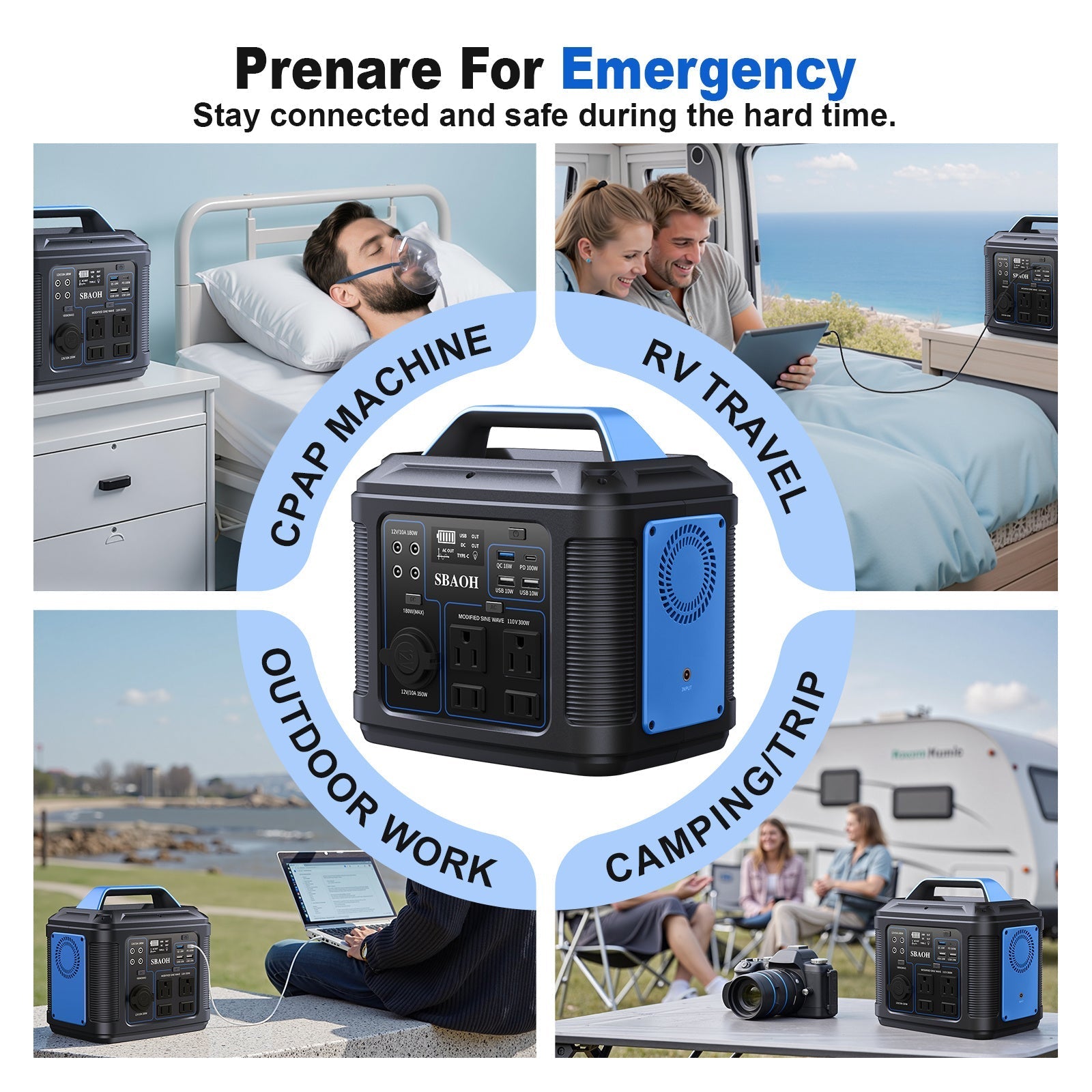 HKM-272211 300W Portable Power Station with 296Wh Lithium Battery - Ideal for Home and Outdoor Use