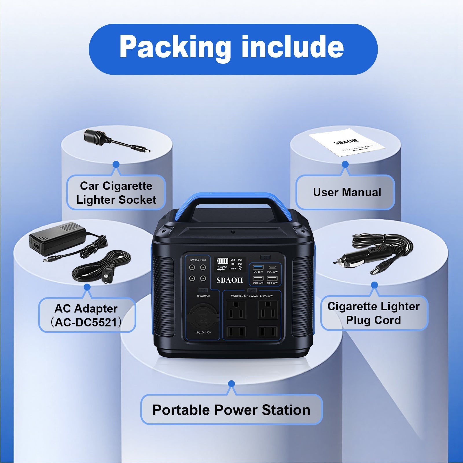 HKM-272211 300W Portable Power Station with 296Wh Lithium Battery - Ideal for Home and Outdoor Use
