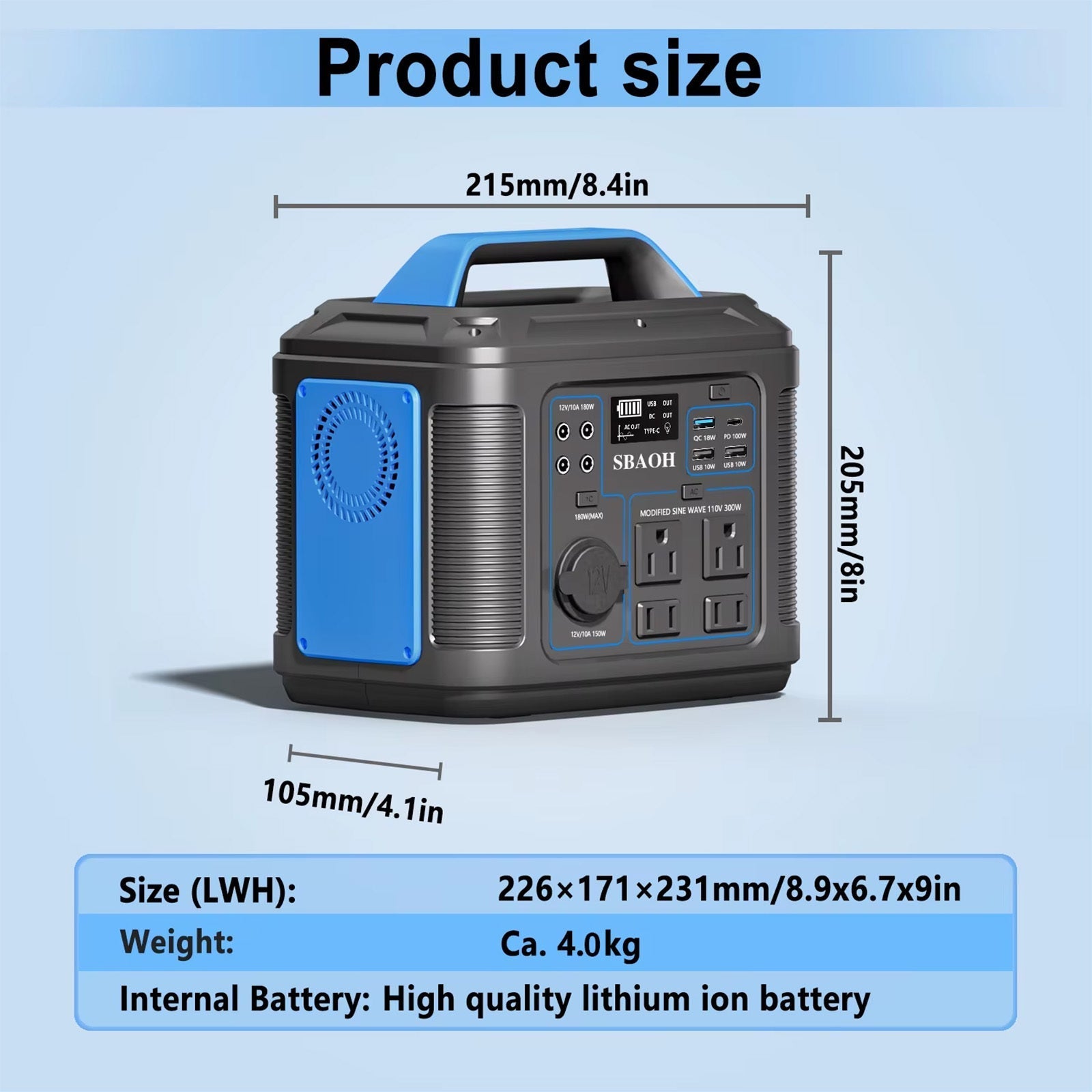 HKM-272211 300W Portable Power Station with 296Wh Lithium Battery - Ideal for Home and Outdoor Use