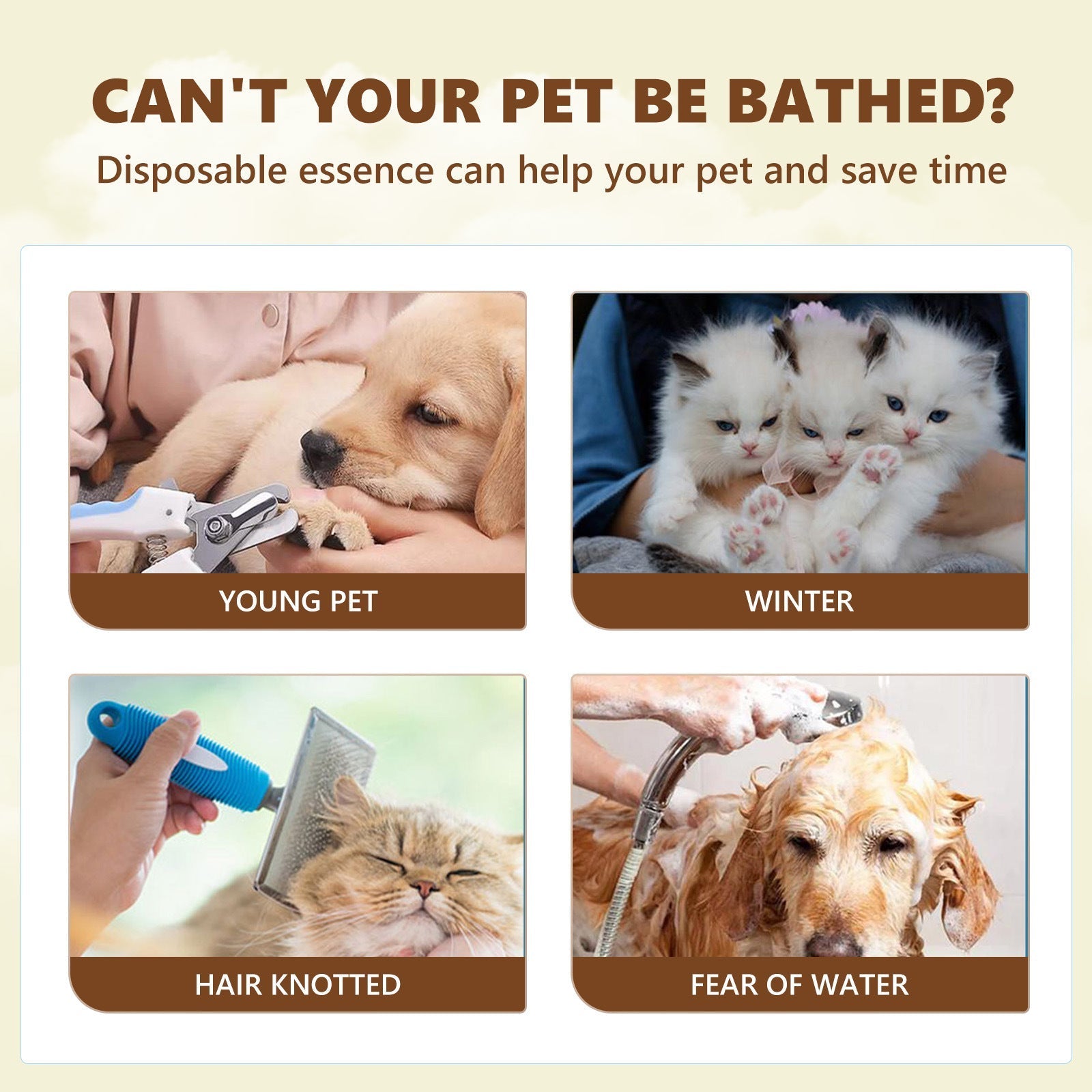 HKM-2722621 Wash-Free Pet Serum Set with Bath Brush - 30ml