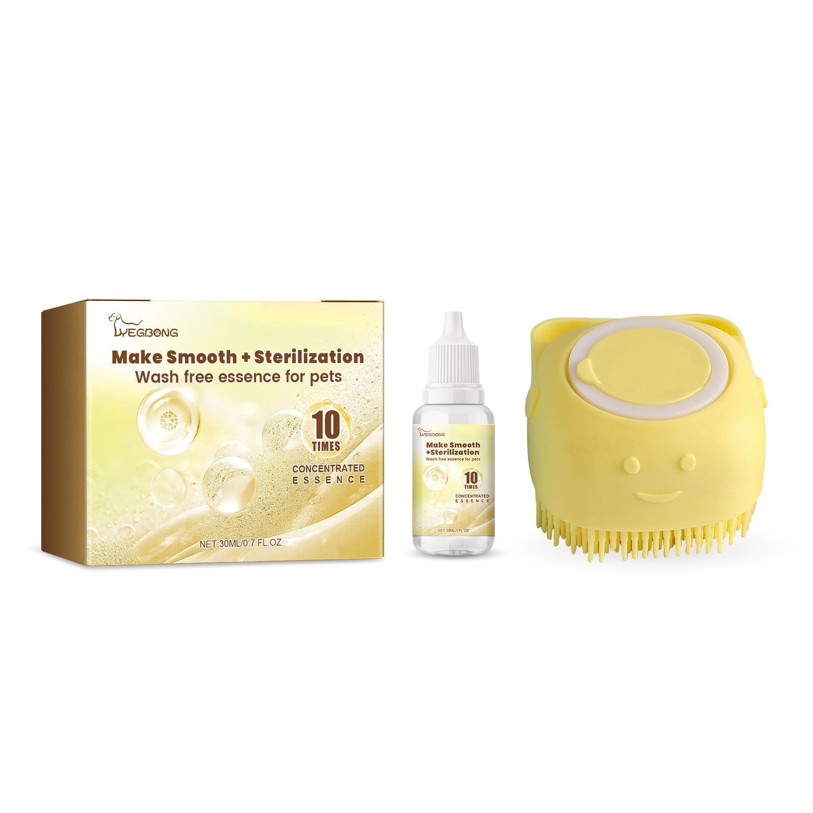 HKM-2722621 Wash-Free Pet Serum Set with Bath Brush - 30ml
