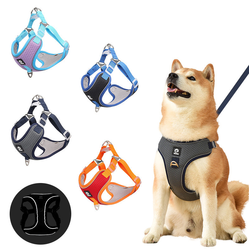 HKM-272339 Adjustable Breathable Mesh Dog Harness with Reflective Piping for Small and Medium Pets