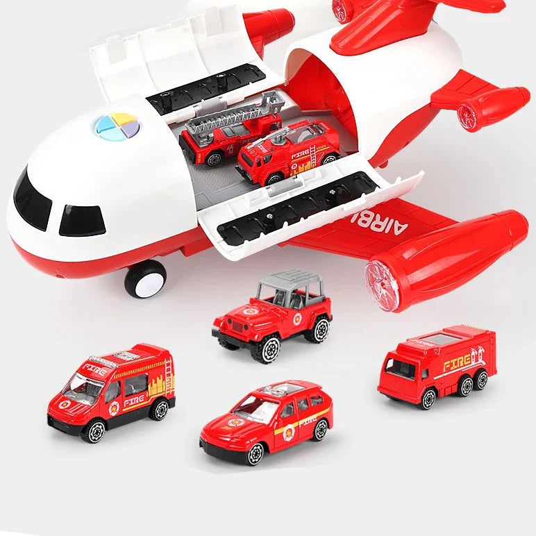 HKM-272403 Diecast Alloy Fire Engine and Airplane Toy Set with Sound and Music for Ages 3 and Up