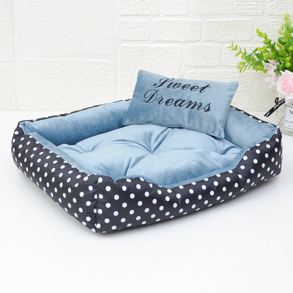 HKM-2724797 Polka Dot Printed Dog Bed with Embroidered Pillow - Multiple Colors & Sizes Available