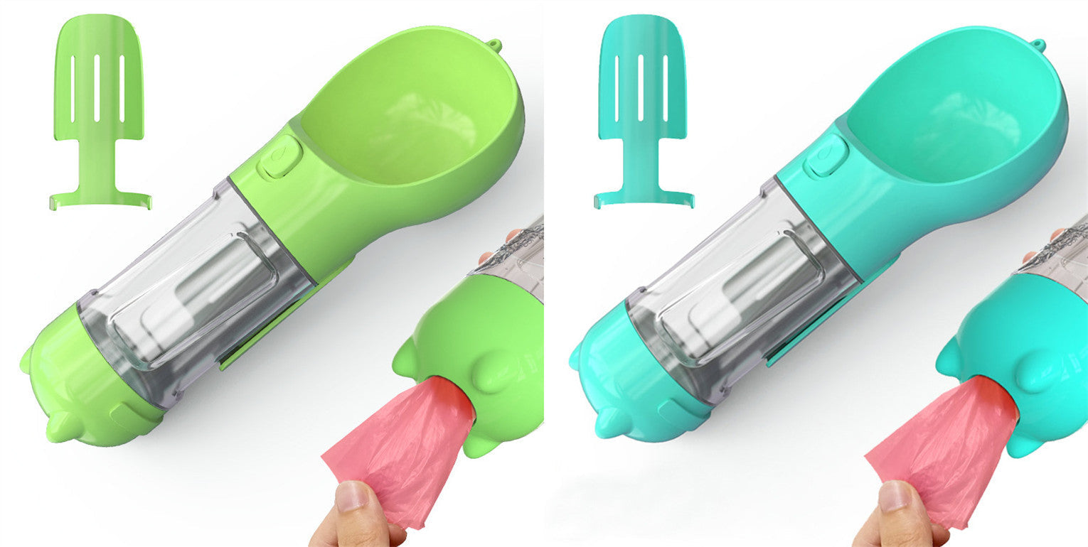HKM-2726589 Portable 3-in-1 Dog Water Bottle with Food Container and Garbage Bag Storage