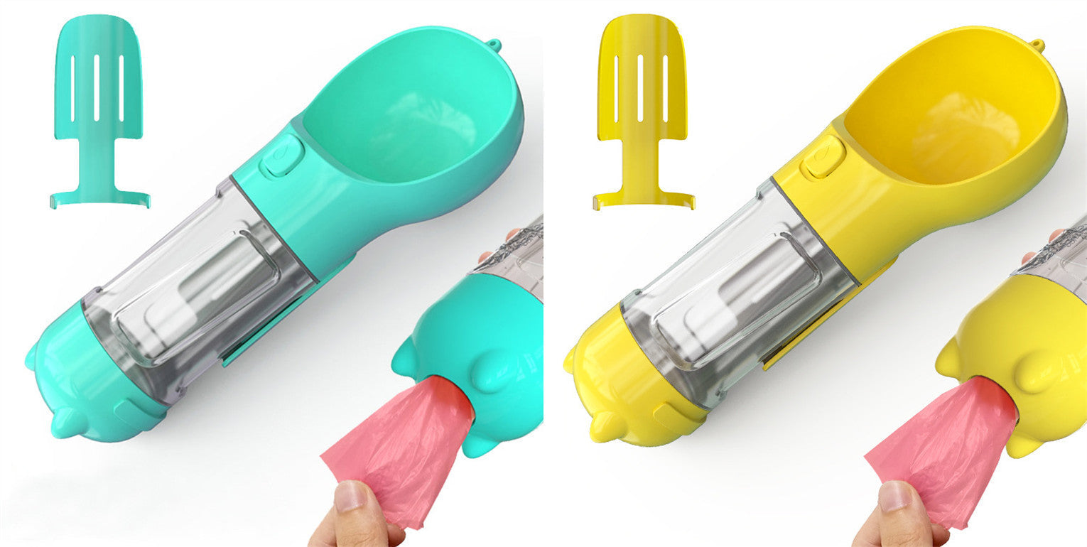 HKM-2726589 Portable 3-in-1 Dog Water Bottle with Food Container and Garbage Bag Storage