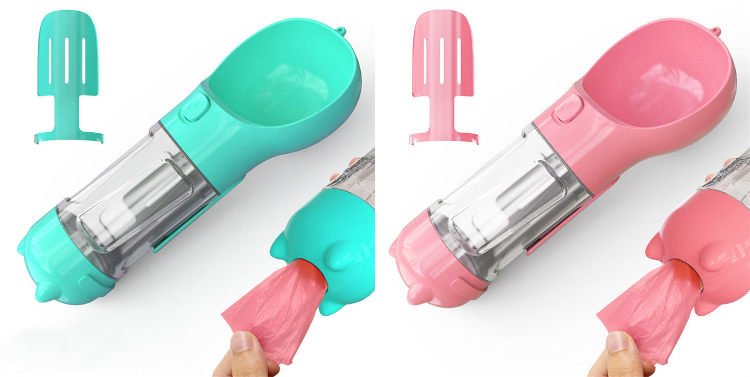 HKM-2726589 Portable 3-in-1 Dog Water Bottle with Food Container and Garbage Bag Storage