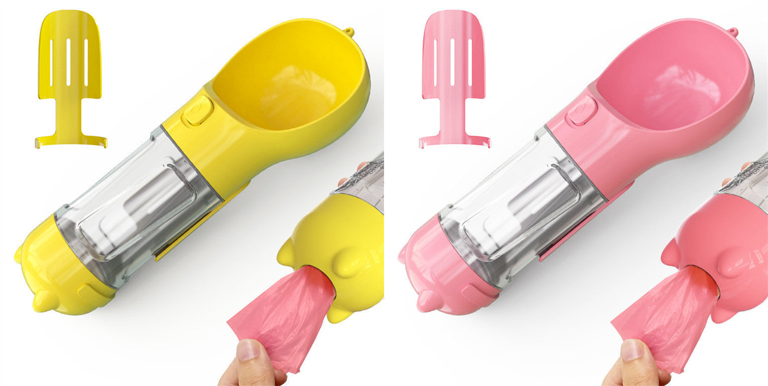 HKM-2726589 Portable 3-in-1 Dog Water Bottle with Food Container and Garbage Bag Storage