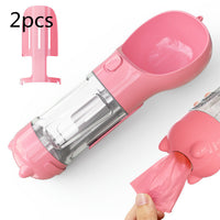 HKM-2726589 Portable 3-in-1 Dog Water Bottle with Food Container and Garbage Bag Storage