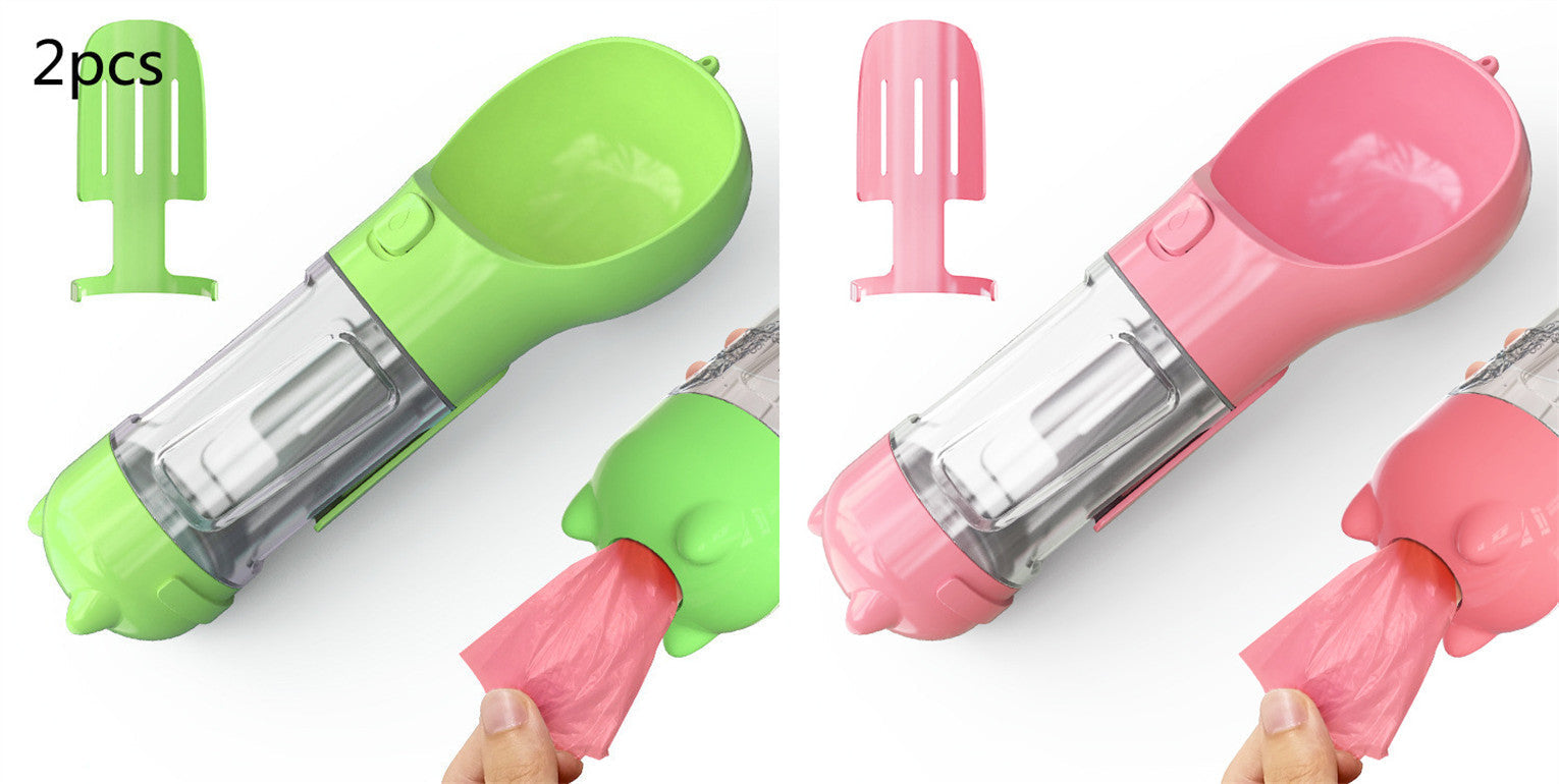 HKM-2726589 Portable 3-in-1 Dog Water Bottle with Food Container and Garbage Bag Storage