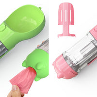 HKM-2726589 Portable 3-in-1 Dog Water Bottle with Food Container and Garbage Bag Storage