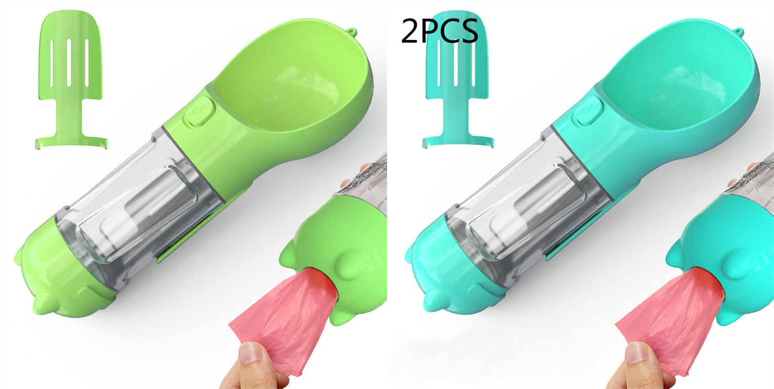 HKM-2726589 Portable 3-in-1 Dog Water Bottle with Food Container and Garbage Bag Storage