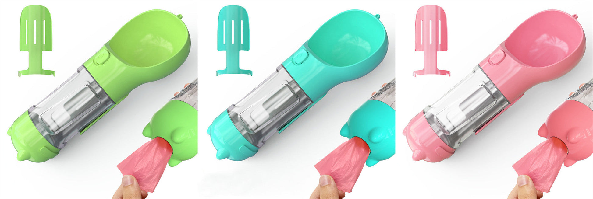 HKM-2726589 Portable 3-in-1 Dog Water Bottle with Food Container and Garbage Bag Storage