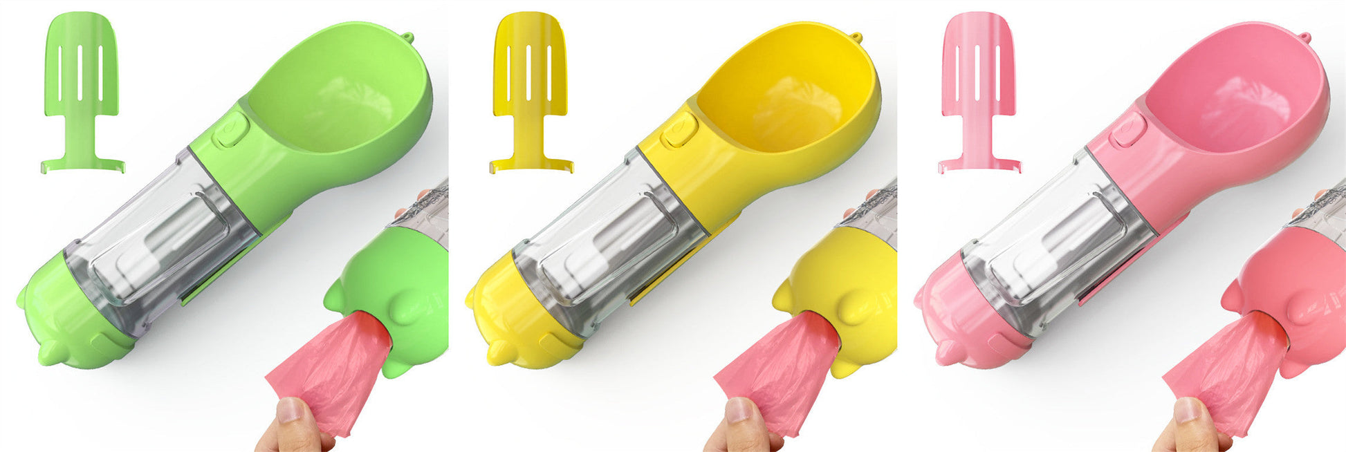 HKM-2726589 Portable 3-in-1 Dog Water Bottle with Food Container and Garbage Bag Storage