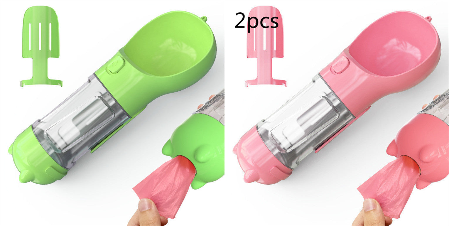 HKM-2726589 Portable 3-in-1 Dog Water Bottle with Food Container and Garbage Bag Storage