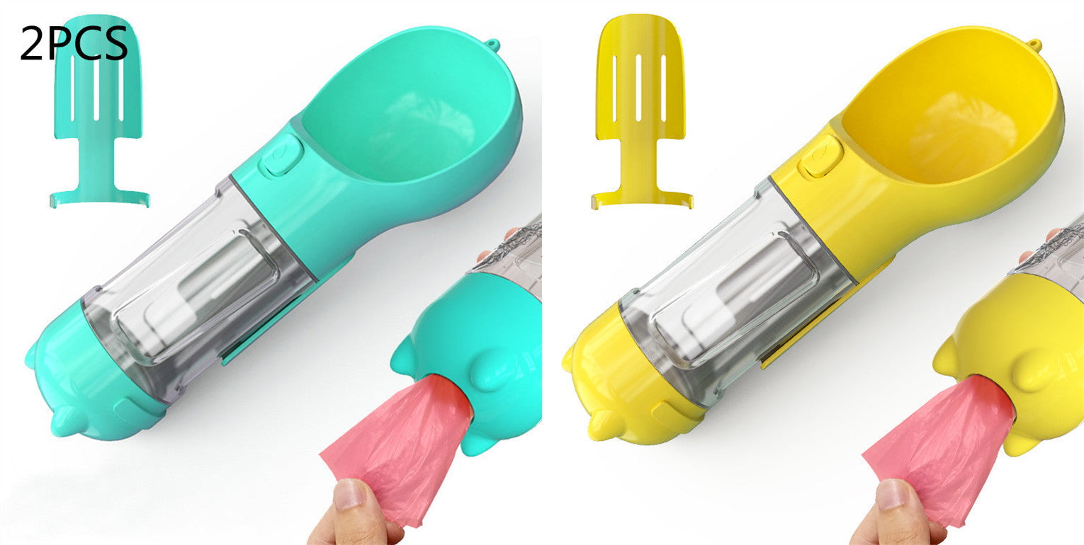 HKM-2726589 Portable 3-in-1 Dog Water Bottle with Food Container and Garbage Bag Storage