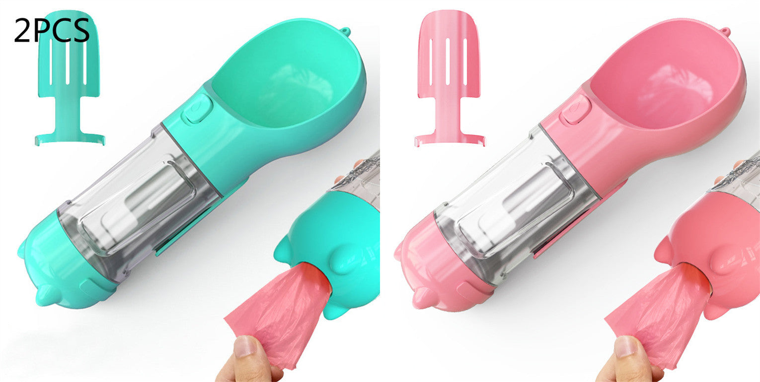 HKM-2726589 Portable 3-in-1 Dog Water Bottle with Food Container and Garbage Bag Storage