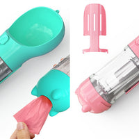 HKM-2726589 Portable 3-in-1 Dog Water Bottle with Food Container and Garbage Bag Storage