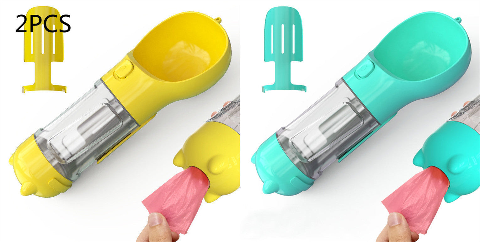 HKM-2726589 Portable 3-in-1 Dog Water Bottle with Food Container and Garbage Bag Storage