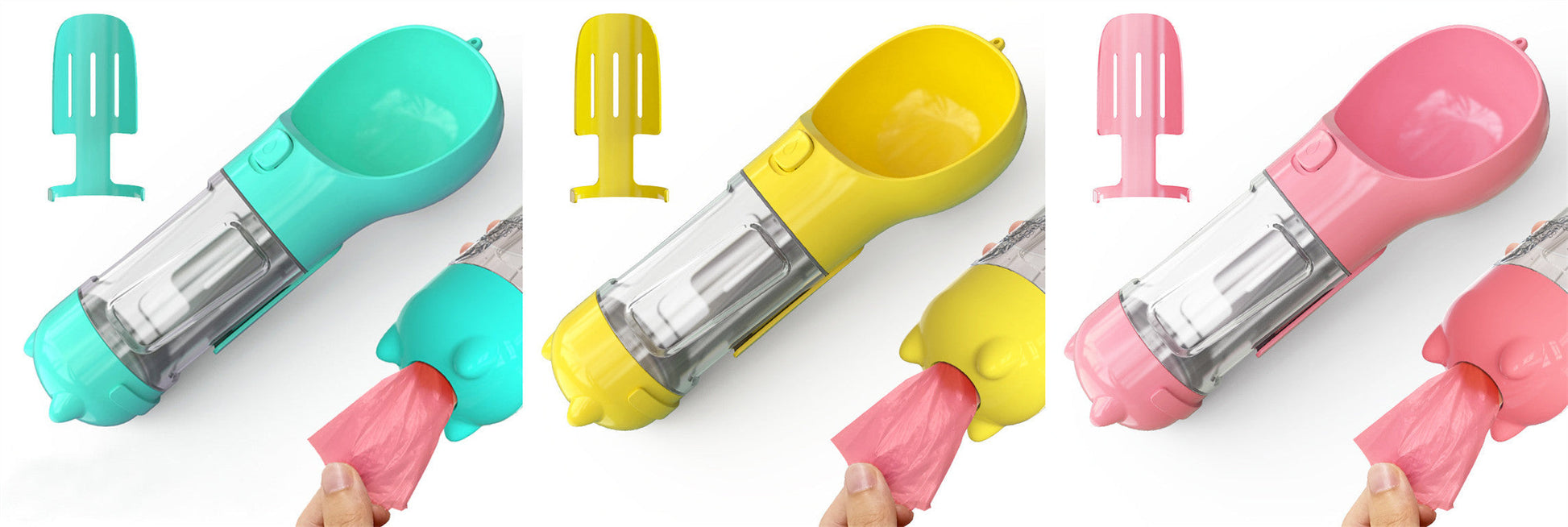 HKM-2726589 Portable 3-in-1 Dog Water Bottle with Food Container and Garbage Bag Storage